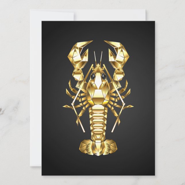 Cartes Pour Fêtes Annuelles Poisson à langouste polygonale dorée sur noir (Devant)