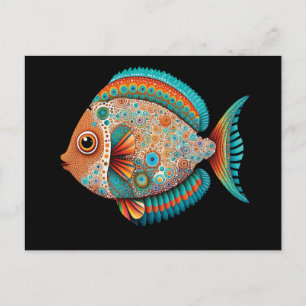 Cartes Pour Fêtes Annuelles Poisson inspiré de l'art autochtone, peinture à po