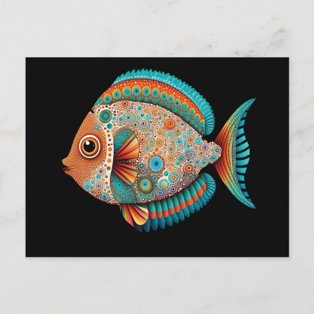 Cartes Pour Fêtes Annuelles Poisson inspiré de l'art autochtone, peinture à po (Devant)