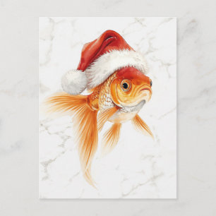 Cartes Pour Fêtes Annuelles Poisson rouge avec chapeau de Père Noël à l'aquare