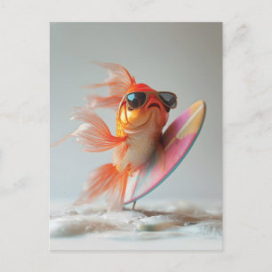 Cartes Pour Fêtes Annuelles Poisson rouge cool surfant sur une vague