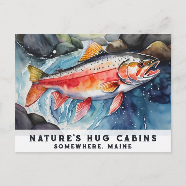 Cartes Pour Fêtes Annuelles *~* Poisson Saumon Natation AP49 Peinture Maine (Devant)