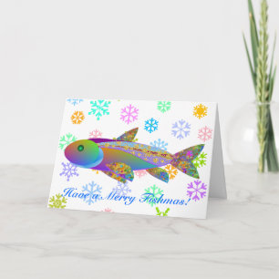 Cartes Pour Fêtes Annuelles Poissons de vacances et flocons de neige colorés