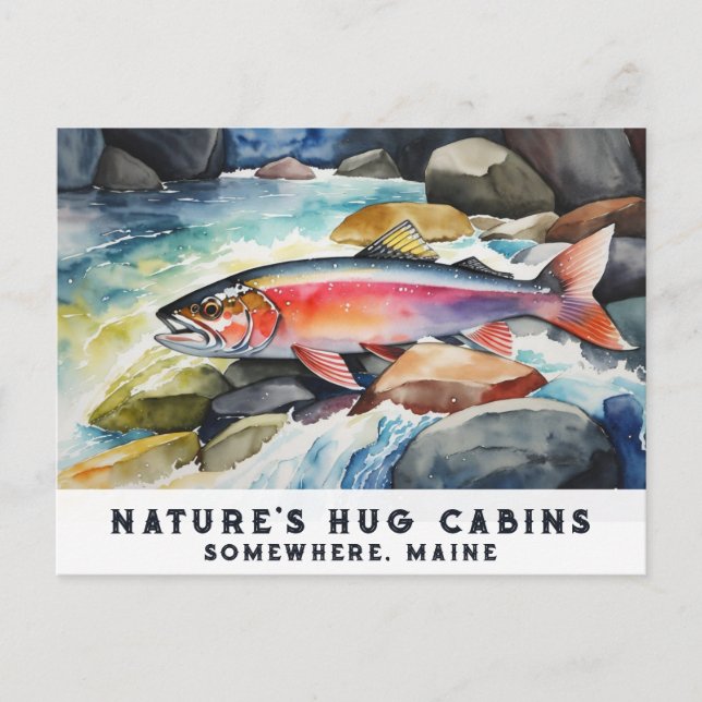 Cartes Pour Fêtes Annuelles *~* Poissons Saumons Rocks AP49 Peinture Art Maine (Devant)