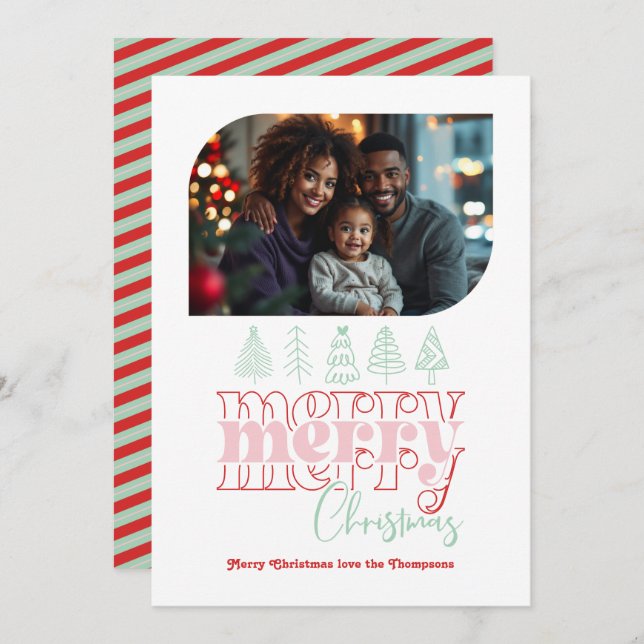 Cartes Pour Fêtes Annuelles Poivre Menthe Pop Rétro Moderne Gribouillis Photo  (Devant / Derrière)