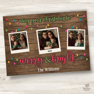 Cartes Pour Fêtes Annuelles Polaroids de lumières de Noël Merry & Bright