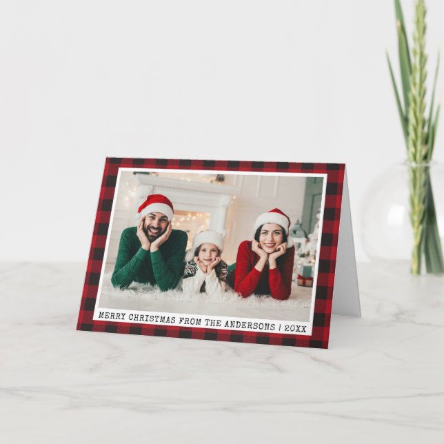 Cartes Pour Fêtes Annuelles Police de machine à écrire Noël Photo Rouge Plier (Devant)