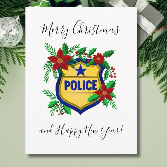 Cartes Pour Fêtes Annuelles Police Merry Christmas & Happy New Year Shield (Créateur téléchargé)