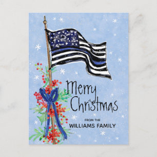 Cartes Pour Fêtes Annuelles Police Mince Ligne Bleue Américain Drapeau Holly A