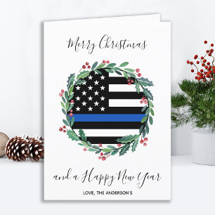 Cartes Pour Fêtes Annuelles Police Mince Ligne Bleue Noël Wreath Holiday Ca