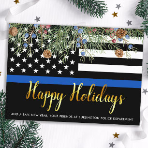 Cartes Pour Fêtes Annuelles Police Noël Joyeux Vacances Mince Ligne Bleue