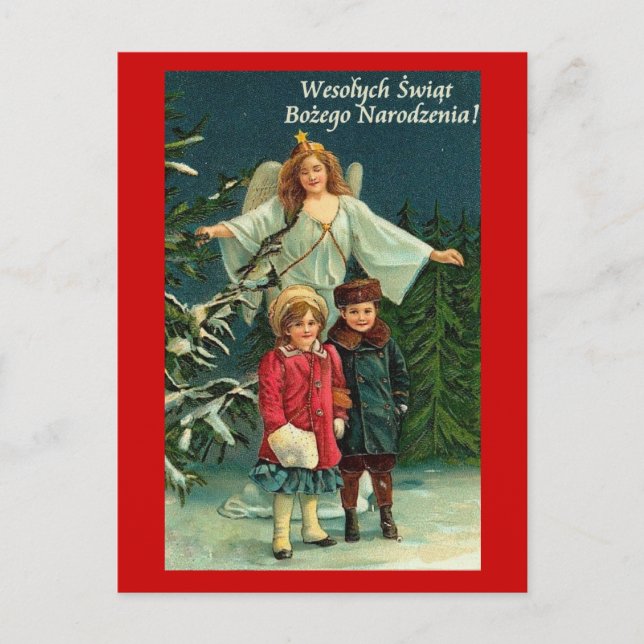 CARTES POUR FÊTES ANNUELLES POLISH CHRISTMAS CARD WITH ANGELS AND CHILDREN (Devant)