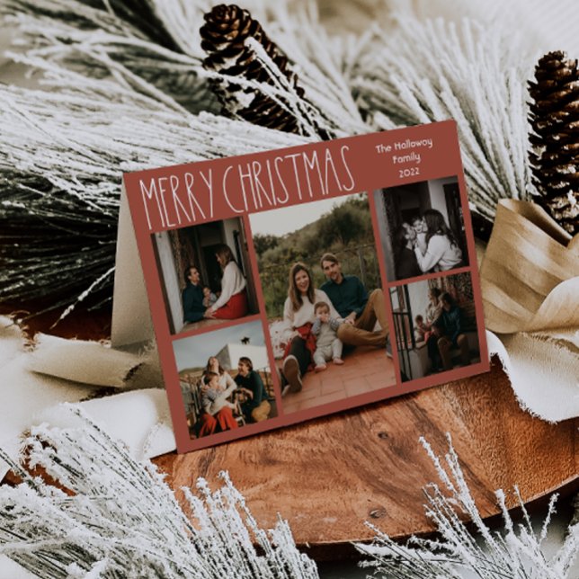 Cartes Pour Fêtes Annuelles Polka Boho Rouge Point Noël Plié Cinq Photo (Créateur téléchargé)