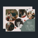Cartes Pour Fêtes Annuelles Polka Boho vert point Noël Cinq photos<br><div class="desc">Cette carte postale de vacances à cinq photos de Noël à pois vert boho est parfaite pour votre accueil de vacances à la bohème moderne inspiré de la ferme. La police de caractères rustique classique mais délicate dessinée à la main lui donne un aspect terreux vintage tout en le gardant...</div>