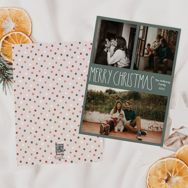 Cartes Pour Fêtes Annuelles Polka Boho Vert Point Noël Classique Trois Photo (Créateur téléchargé)