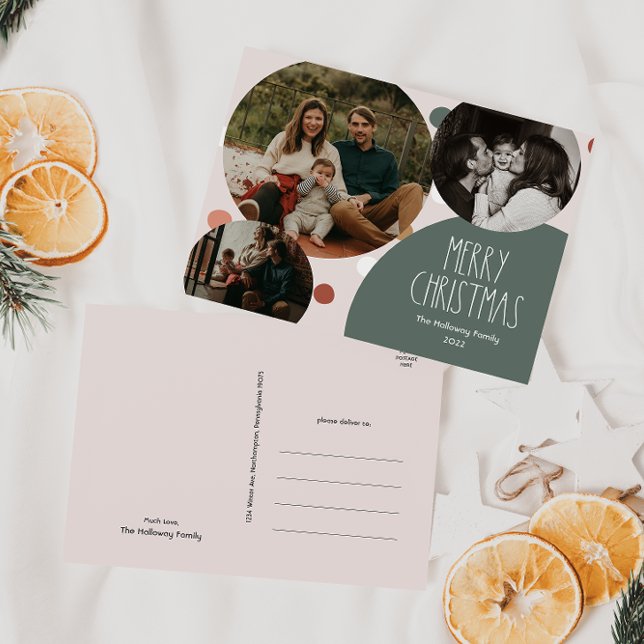 Cartes Pour Fêtes Annuelles Polka Boho vert point Noël Trois photos (Créateur téléchargé)