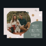 Cartes Pour Fêtes Annuelles Polka Boho vert point Noël une photo<br><div class="desc">Cette carte postale de vacances en boho vert point Noël une photo est parfaite pour votre accueil de vacances en bohème moderne inspiré de la ferme. La police de caractères rustique classique mais délicate dessinée à la main lui donne un aspect terreux vintage tout en le gardant mignon et simple....</div>