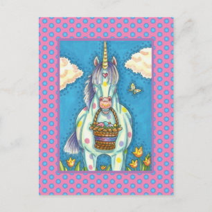 CARTES POUR FÊTES ANNUELLES POLKA DOT UNICORN ET BASSIN D'OEUFS DE PÂQUES, IMA