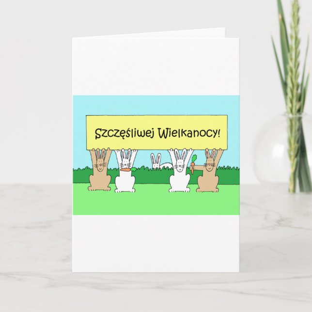 Cartes Pour Fêtes Annuelles Polonais Joyeux Bunnies de Cartoon de Pâques (Devant)