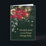 Cartes Pour Fêtes Annuelles Polonais Noël Poinsettia Pine Holly Garland Ho<br><div class="desc">Elégante carte de Noël polonaise. Composition de Noël de Poinsettia,  branches de pin enneigé,  cône de pin,  guirlande légère et baies rouges. Le texte polonais en face dit : Joyeux Noël.  A l'intérieur en polonais aussi : Joyeux Noël! Meilleurs voeux pour le Nouvel An !</div>