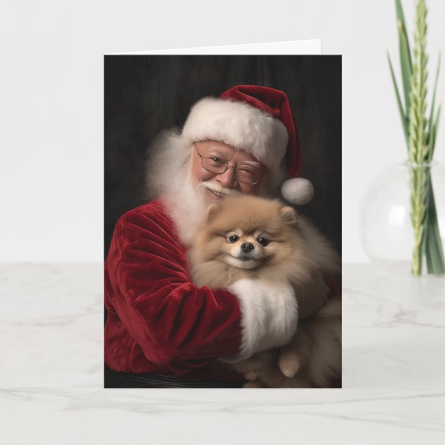 Cartes Pour Fêtes Annuelles Pomeranian et Père Noël (Devant)