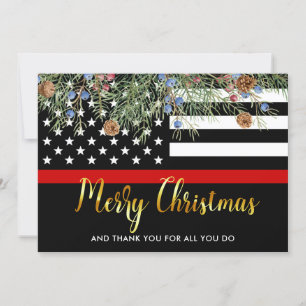 Cartes Pour Fêtes Annuelles Pompier Joyeux Noël Red Line Merci