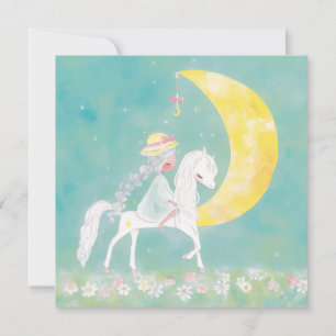 Cartes Pour Fêtes Annuelles Poney céleste pastel et croissant de lune