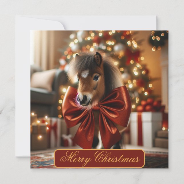 Cartes Pour Fêtes Annuelles Poney de Noël (Devant)
