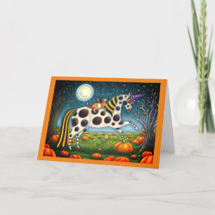 CARTES POUR FÊTES ANNUELLES PONEY TACHETÉ D'HALLOWEEN & CHATTE CHAUVE-SOURIS C