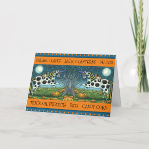 Cartes Pour Fêtes Annuelles PONEY TACHETÉ HALLOWEEN & CHATTE CHAUVE-SOURIS Che