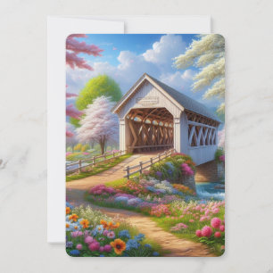 Cartes Pour Fêtes Annuelles Pont fleuri/ressort coloré et rivière