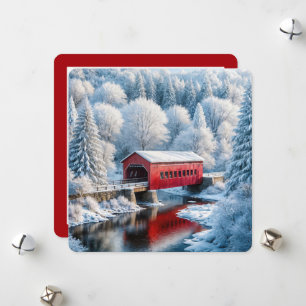 Cartes Pour Fêtes Annuelles Pont Rouge De Noël En Forêt D'Hiver