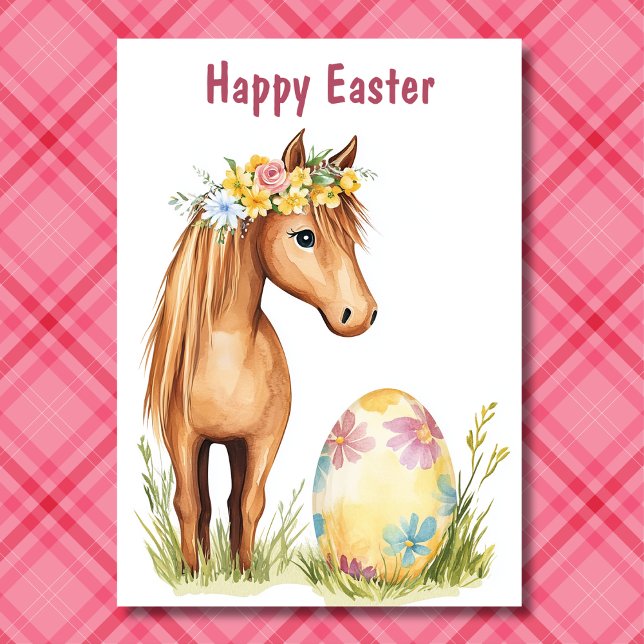 Cartes Pour Fêtes Annuelles Pony adorable - Cheval Floral Pâques (Front - Adorable Pony - Floral Horse Easter Holiday Card)