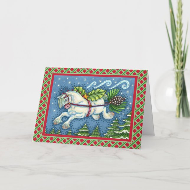 CARTES POUR FÊTES ANNUELLES PONY PULLING PINECONE SLEIGH DE NOËL VOLANT (Devant)