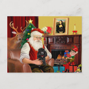 Cartes Pour Fêtes Annuelles Poodle de Père Noël (noir)