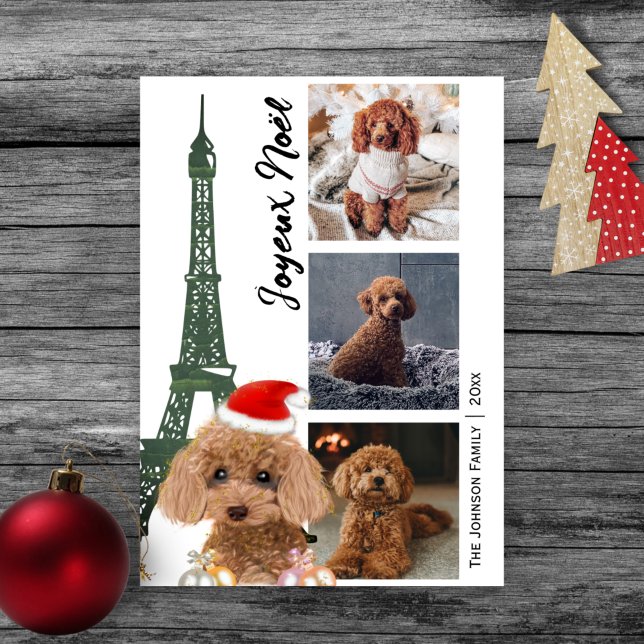 Cartes Pour Fêtes Annuelles Poodle français Tour Eiffel Photo Paris Noël (Créateur téléchargé)