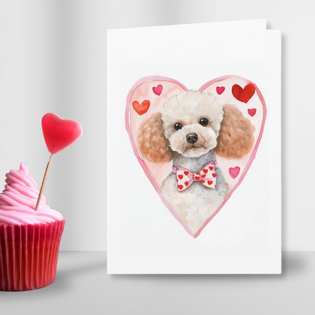 Cartes Pour Fêtes Annuelles Poodle Maman Valentines Jour Chien Aimer Coeur Ros (Poodle heart Valentines day watercolor folded card for cute dog mom parent or custom in love gift )