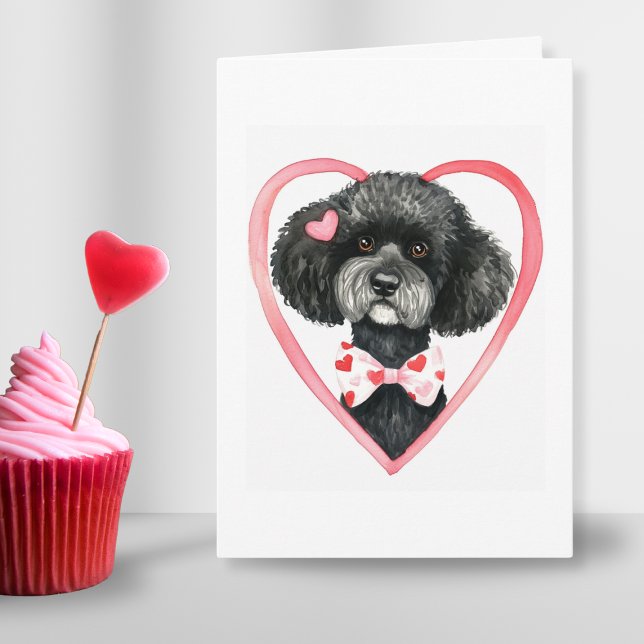 Cartes Pour Fêtes Annuelles Poodle noir Valentine Day Custom Text aquarelle (black poodle dog mom love custome text personalized quote valentines day card for sweet fun cute)