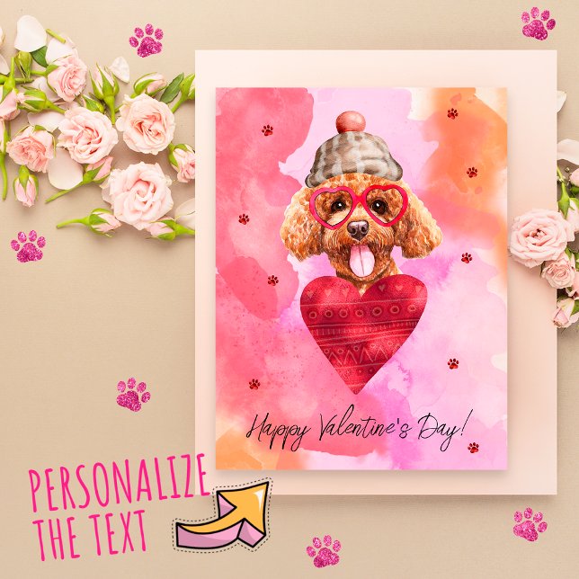 Cartes Pour Fêtes Annuelles Poodle rose orange Saint Valentin Cadeau (Créateur téléchargé)