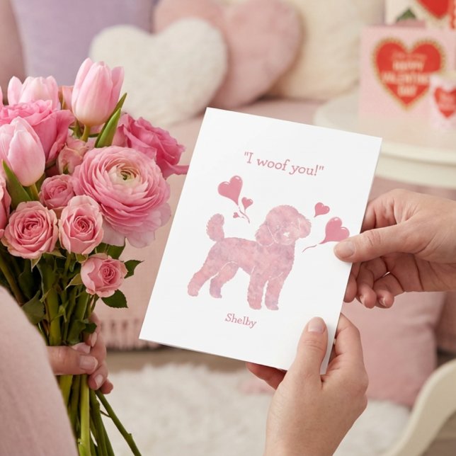 Cartes Pour Fêtes Annuelles Poodle Rose Pastel - Nom personnalisé pour la Sain (Créateur téléchargé)