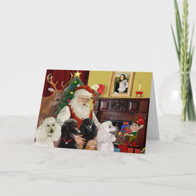 Cartes Pour Fêtes Annuelles Poodles de Père Noël (St+T) (Devant)