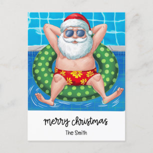 Cartes Pour Fêtes Annuelles Pool Party avec le Père Noël pour Noël en juillet