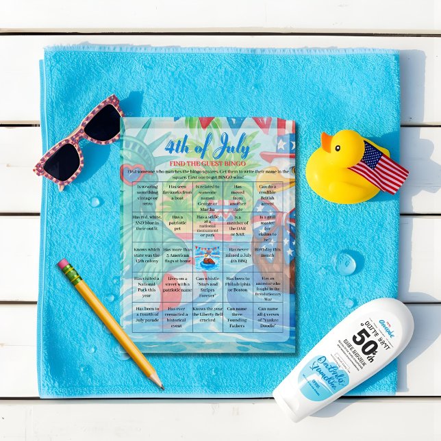 Cartes Pour Fêtes Annuelles Pool Party Bold Eagle 4 juillet Bingo (Pool Party Bold Eagle 4th of July Bingo game Holiday Card)