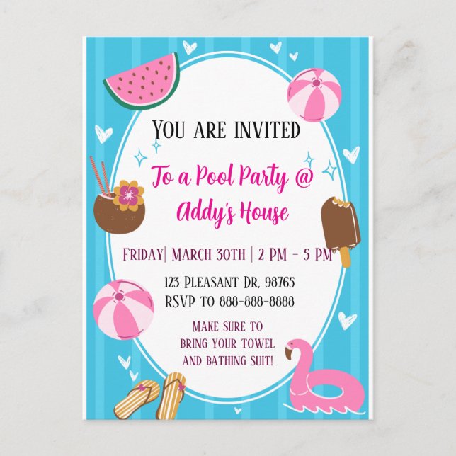 Cartes Pour Fêtes Annuelles Pool Party Fun! Birthday Pool Party! (Devant)