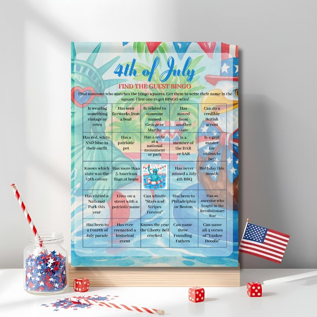 Cartes Pour Fêtes Annuelles Pool Party lady 4 juillet jeu de bingo (Pool Party lady liberty 4th of July Bingo game Holiday Card)