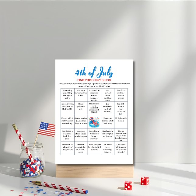 Cartes Pour Fêtes Annuelles Pool Party Oncle Sam 4 juillet Bingo (Pool Party Uncle Sam 4th of July Bingo game Holiday Card)