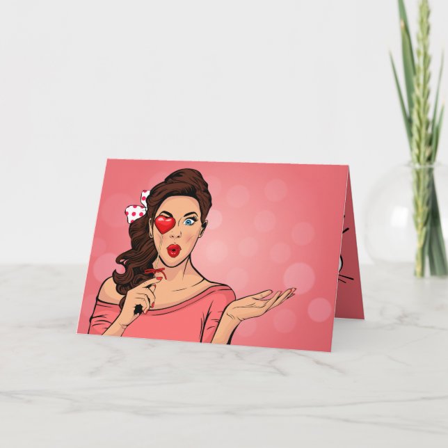 Cartes Pour Fêtes Annuelles Pop Art Lady Heart Lollipop Valentine (Devant)