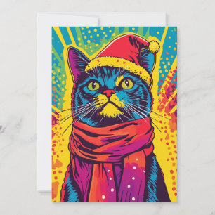 Cartes Pour Fêtes Annuelles Pop Art Noël Père Noël Chat Chat Message personnal