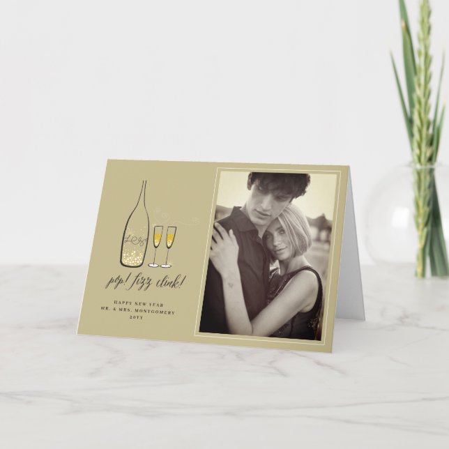 Cartes Pour Fêtes Annuelles Pop Fizz Clink Style Champagne Or Chic Photo (Devant)