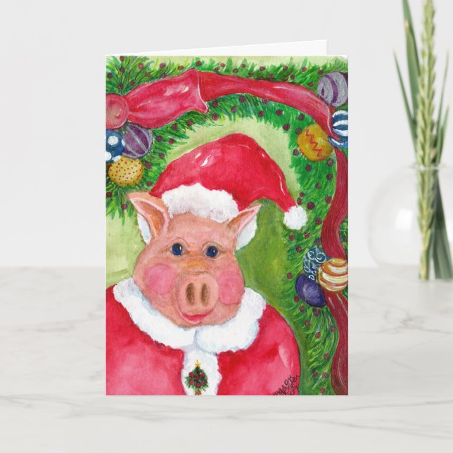 Cartes Pour Fêtes Annuelles Porc de Père Noël avec Noël de ruban et (Devant)